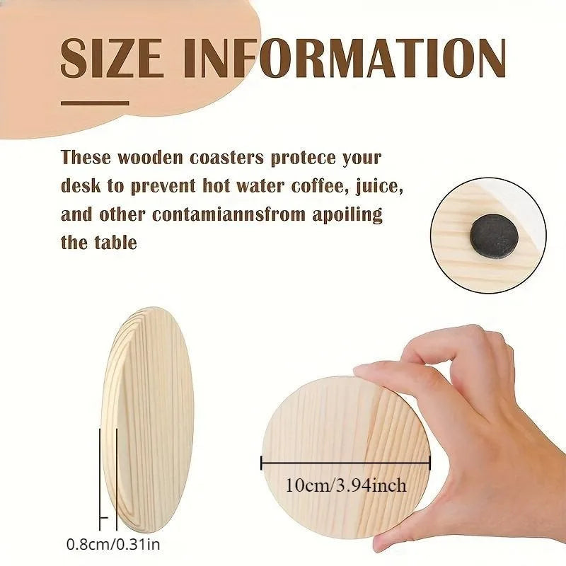 5-Pack 4" Round Wooden Coasters | Non-Slip, DIY Craft Ready Wooden Coaster Set Babs