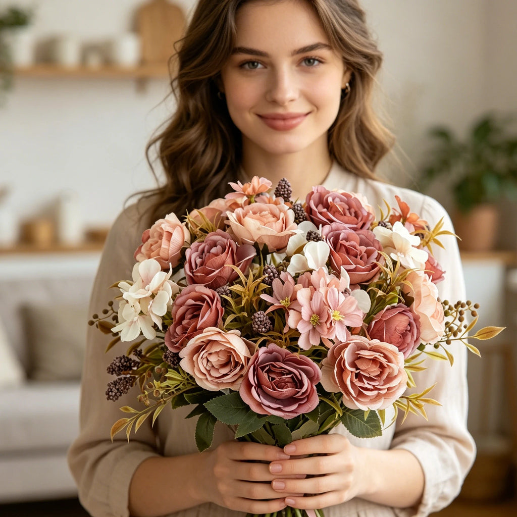 Silk Rose & Peony Artificial Bouquet – Wedding & Home Décor Artificial Flower Bouquet Babs