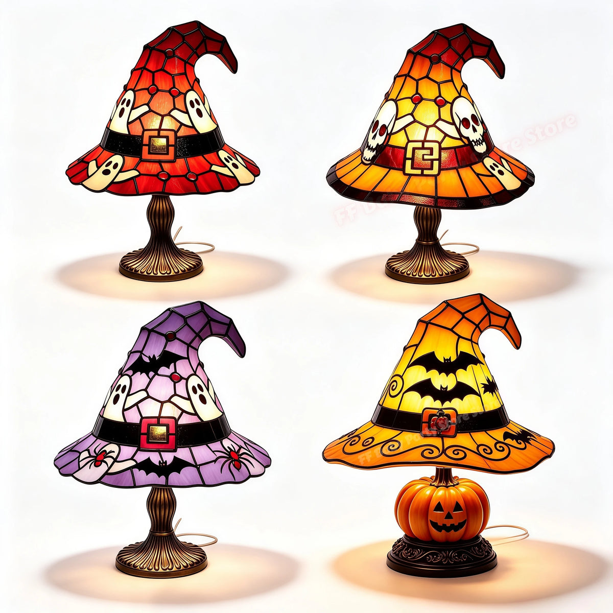Stained Glass Witch Hat USB Night Light | Halloween Table Lamp Decorative Table Lamp Babs