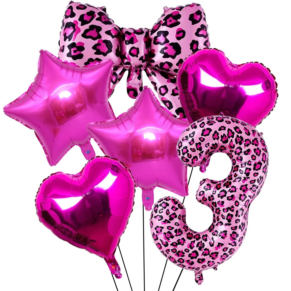 Pink Leopard Print Foil Balloon Set – 6-Piece Birthday Decor Party Balloon Set Babs