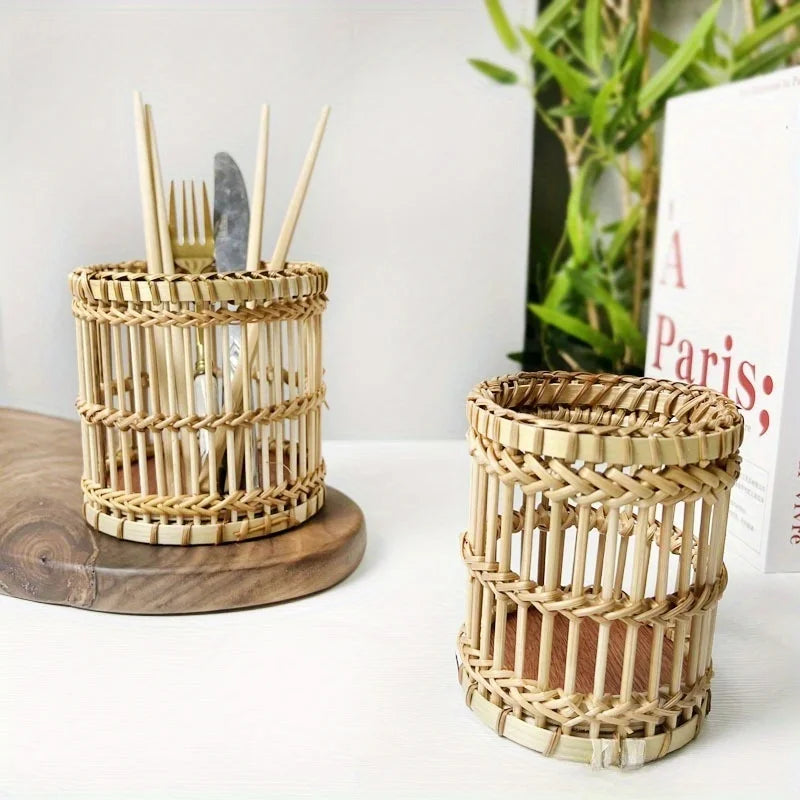 Hand-Woven Rattan Pen Holder & Stationery Organizer Rattan Pen Holder Babs