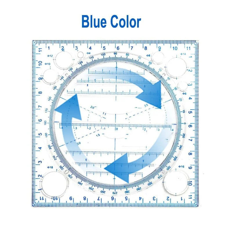2pc Rotatable Drawing Template Ruler – Geometry & Drafting Tool Drafting Template Ruler Babs 2pc blue