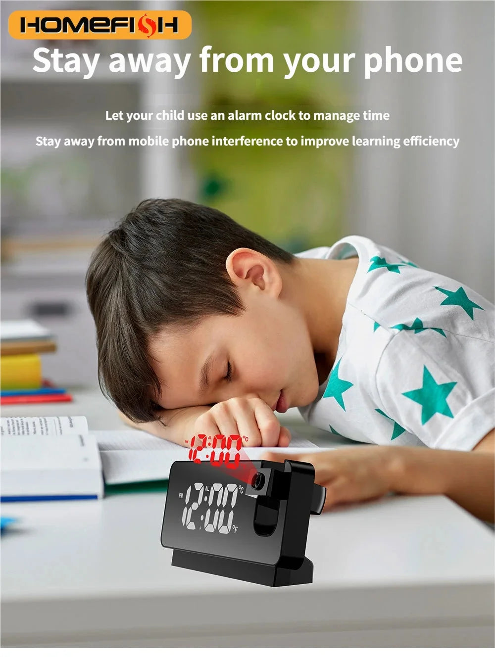 180° Rotating LED Projection Alarm Clock – Color Screen & Temp LED Projection Alarm Clock Babs