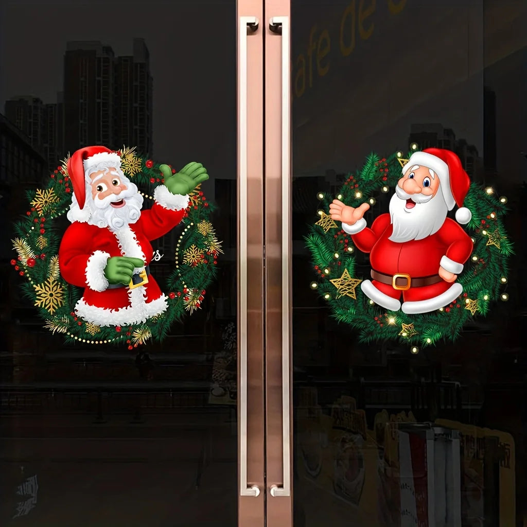 2PCS Christmas Santa Claus Window Stickers – Removable Clings Holiday Window Stickers Babs