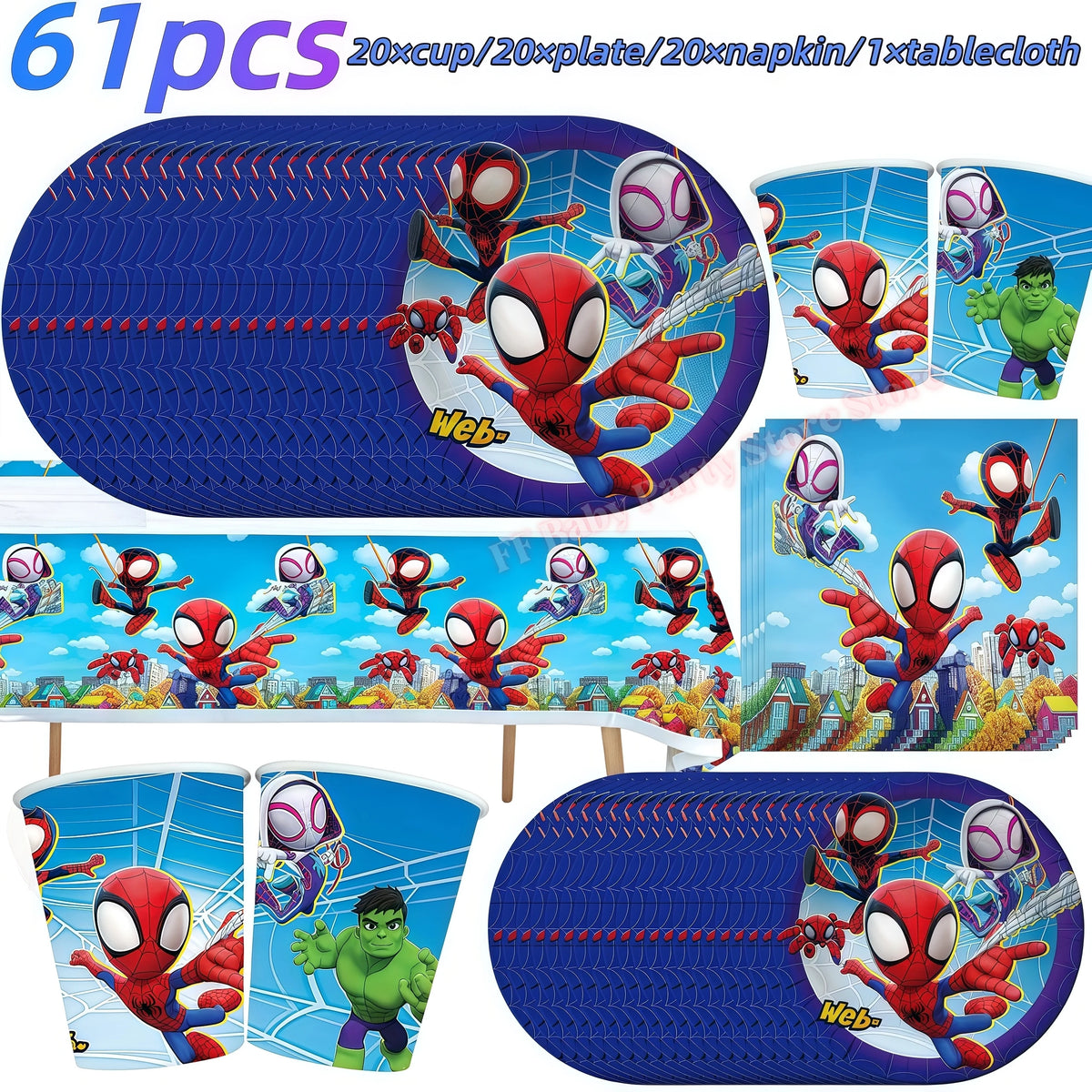 Spider-Man Birthday Party Supplies – Plates, Cups & Balloons Birthday Party Kit Babs 61pcs 1