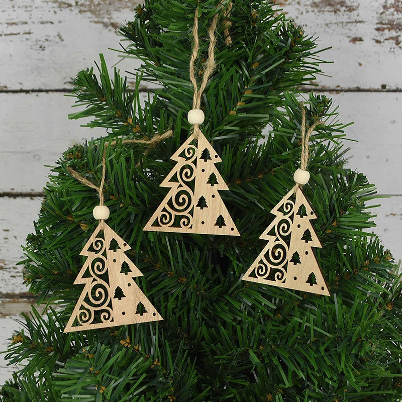 3pcs Vintage Christmas Wooden Ornaments – DIY Tree Pendants Christmas Tree Ornaments Babs S