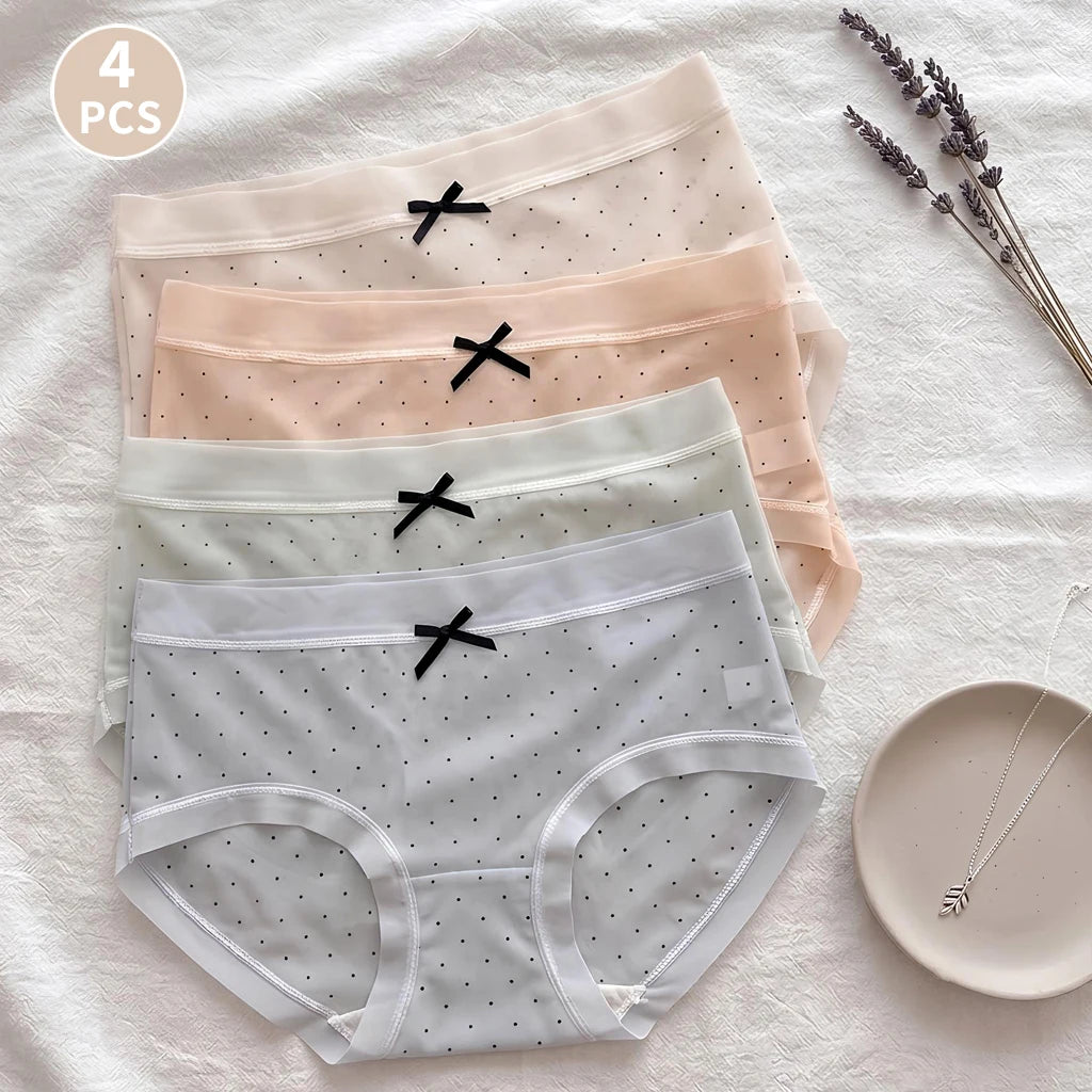 4-Pack Mesh Polka Dot Panties – Sheer Bow Knot Seamless Briefs Women's Hipster Briefs Babs