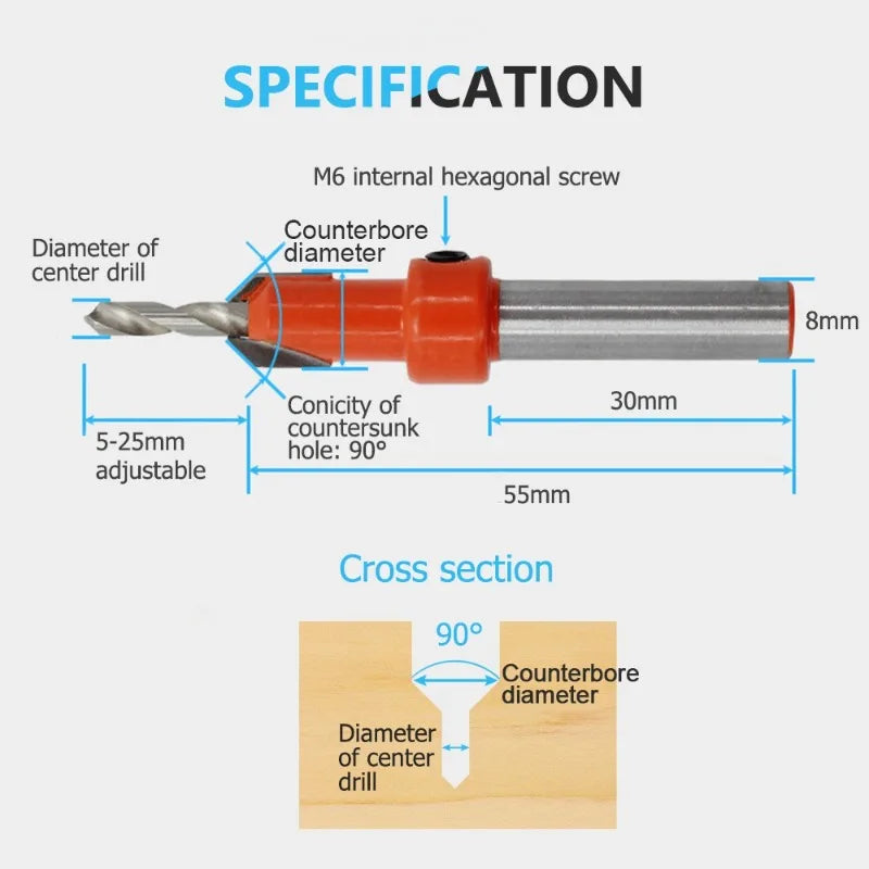 HSS Countersink Drill Bit – Wood & Plastic Chamfering Tool Countersink Drill Bit Babs
