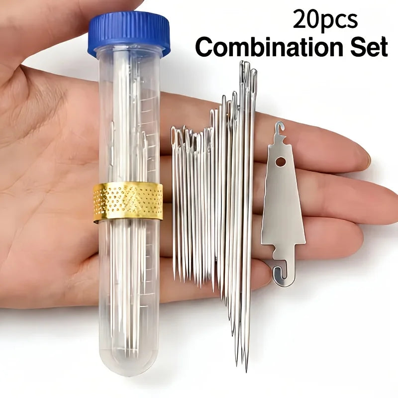 20-Piece Big Eye Hand Sewing Needle & Threader Set Hand Sewing Needle Set Babs random color