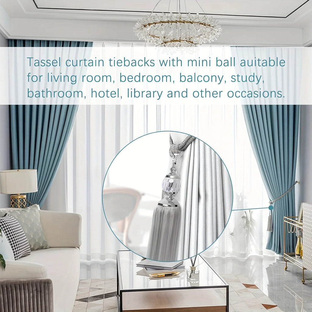 Crystal Tassel Curtain Tie Backs with Bead Buckles – Set of 2 Curtain Tie Backs Babs