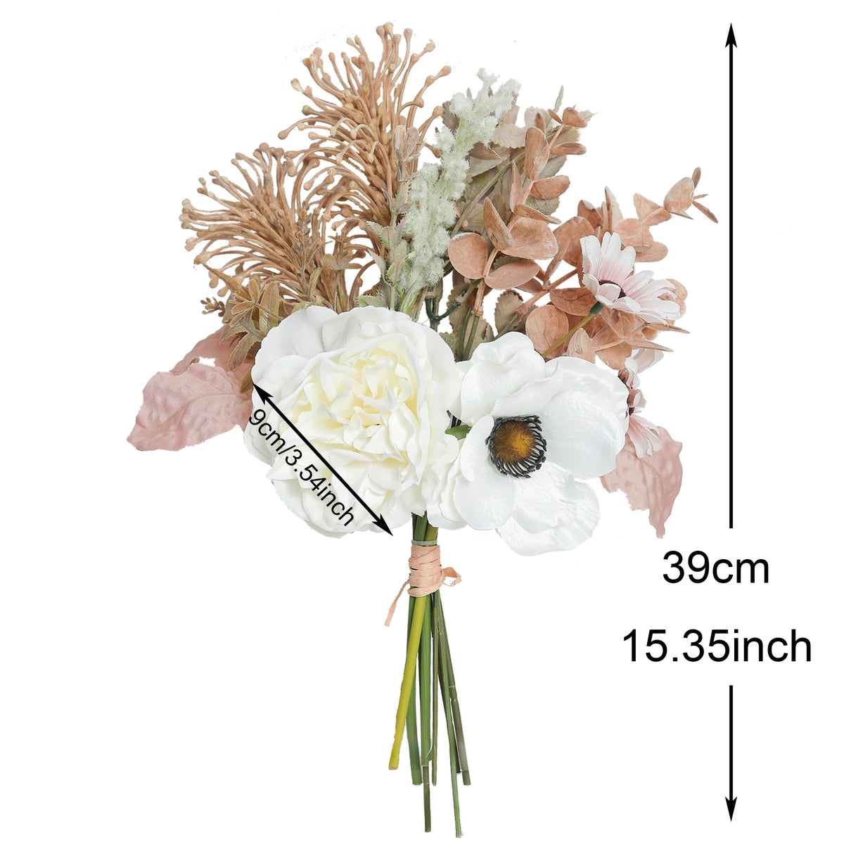 Silk Artificial Peony Daisy & Eucalyptus Stems | Home & Wedding Decor Artificial Flower Stems Babs