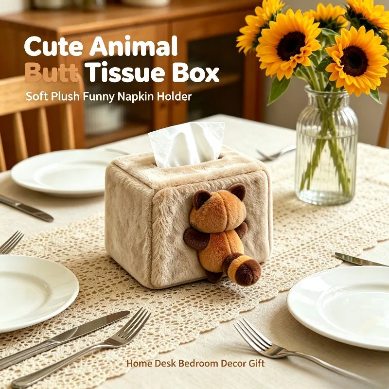 Cute Animal Butt Plush Tissue Box – Funny Napkin Holder Plush Tissue Holder Babs