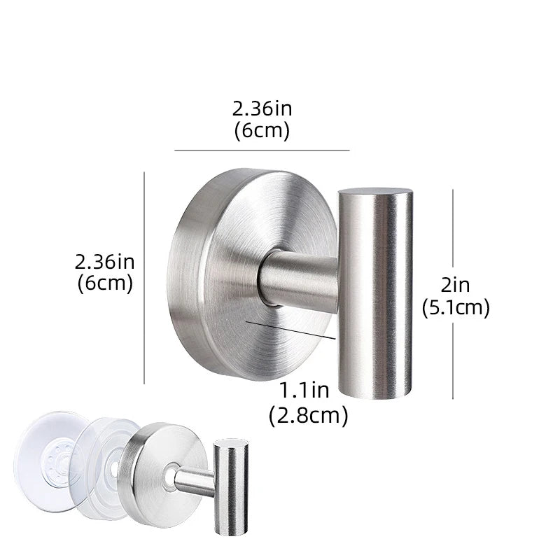 Stainless Steel Suction Cup Wall Hooks – Punch-Free, Waterproof Suction Cup Hook Babs Sliver 2pcs