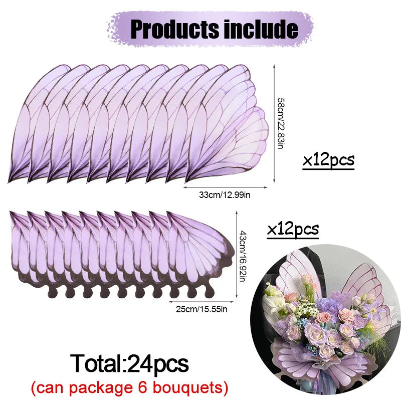 24Pcs Butterfly Wings Flower Wrapping Paper – DIY Bouquet Wrap Flower Wrapping Paper Babs Purple