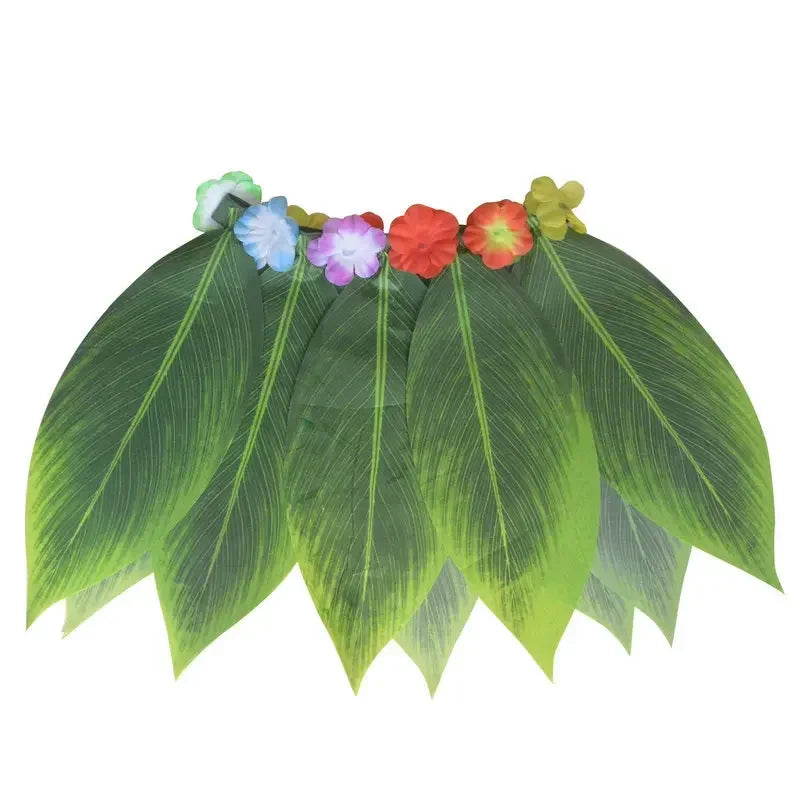 Hawaiian Hula Leaf Skirt with Flower Leis – Luau Costume Costume Skirt Babs Green Adult Size