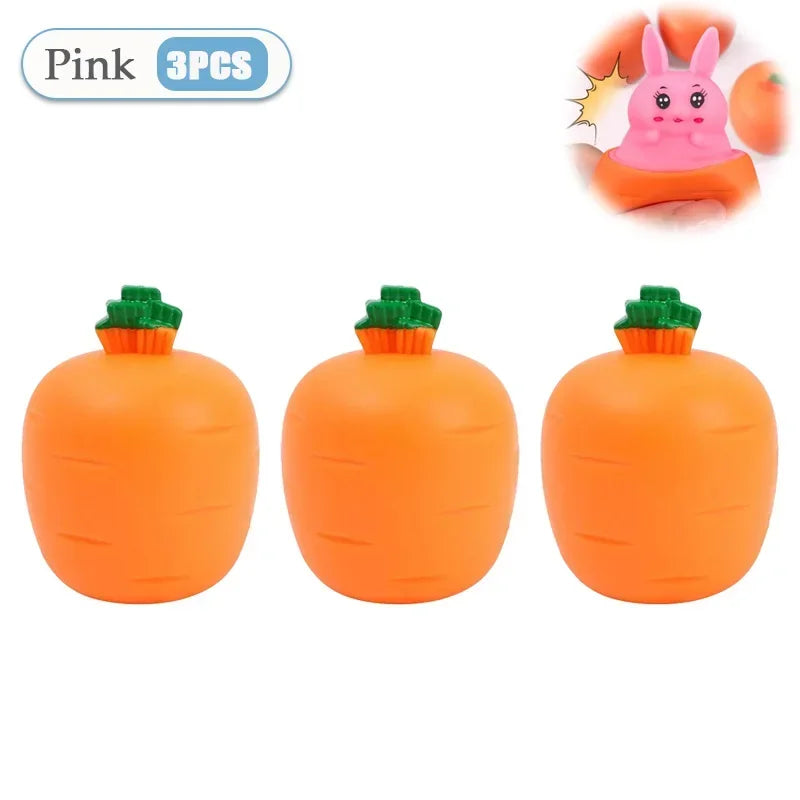 Squishy Carrot Rabbit Squeeze Telescopic Toy – Fun Kids Gift Novelty Squeeze Toy Babs Pink-3PC
