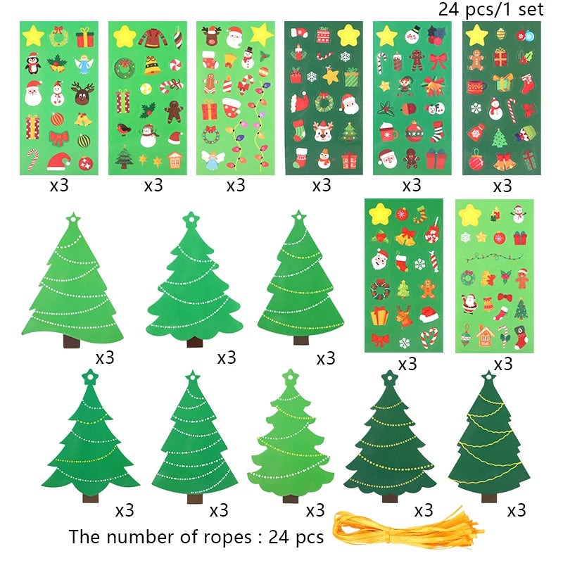24-Piece DIY Christmas Tree Craft Kit with Stickers & Ornaments Holiday Craft Kit Babs 24pcs