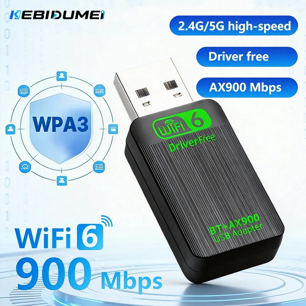 KEBIDUMEI AX900 WiFi 6 Bluetooth 5.4 USB Adapter Dual Band USB WiFi Adapter Babs