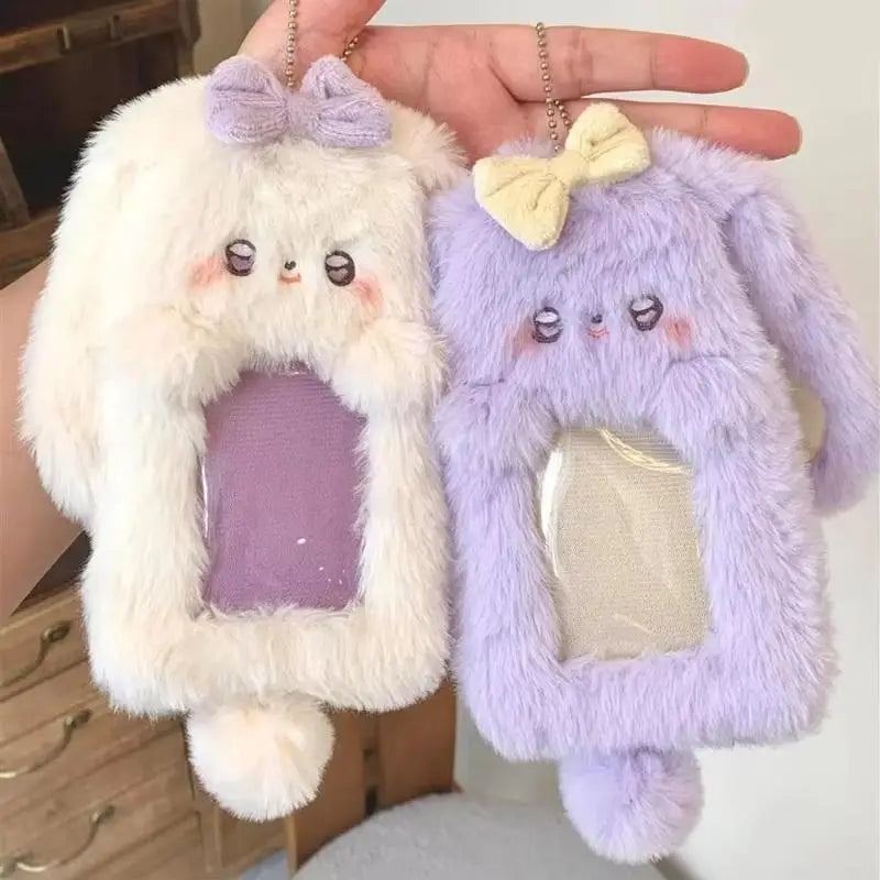 Cute Plush Rabbit Photocard Holder | Card Sleeve Pendant Plush Card Holder Babs