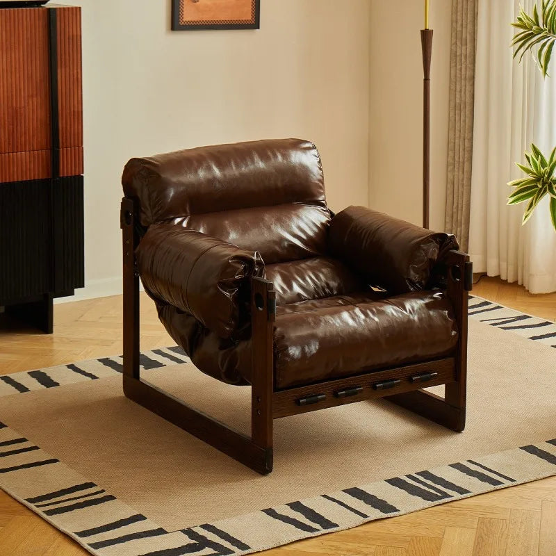 Retro Luxury Armchair – Genuine Leather & Oak Wood Sofa Chair Leather Armchair Babs Brown