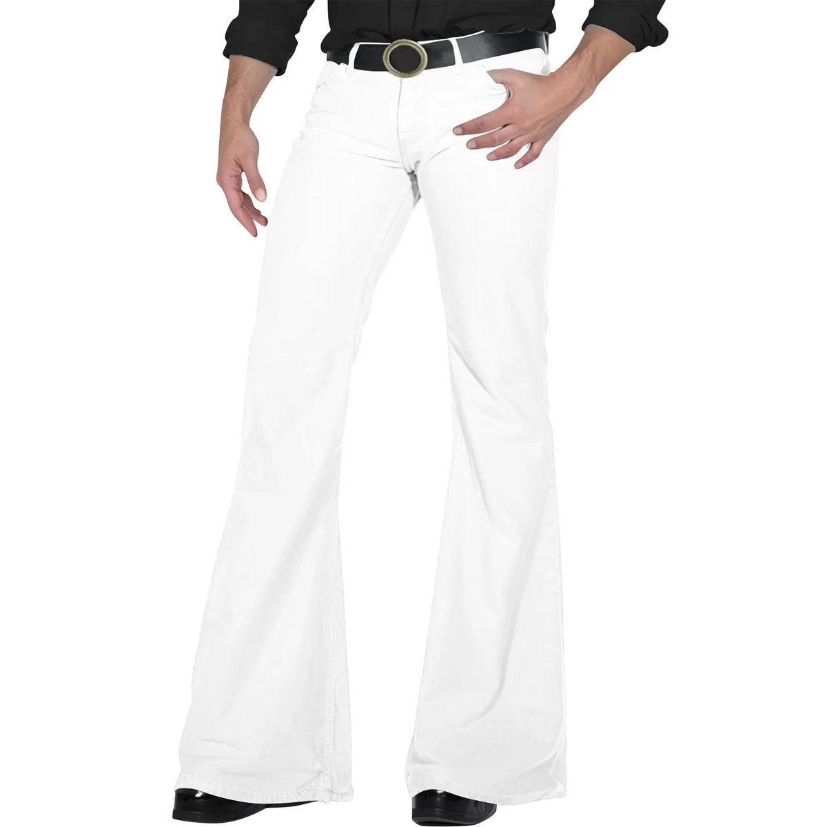 Men's Retro Disco Flare Pants – Bell Bottom Hip Hop Trousers Men's Flare Pants Babs White S