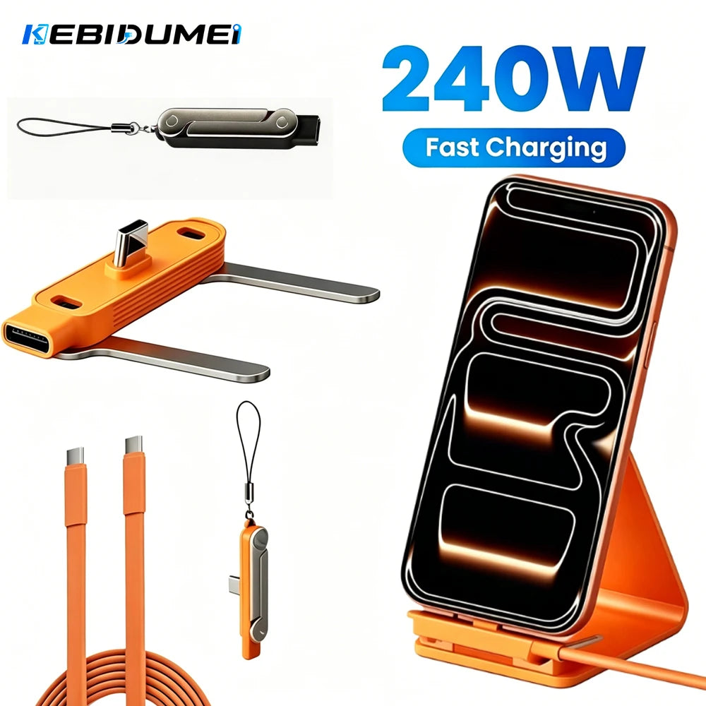KEBIDUMEI 240W 2-in-1 Foldable Phone Stand & USB-C Cable Phone Stand & Cable Babs
