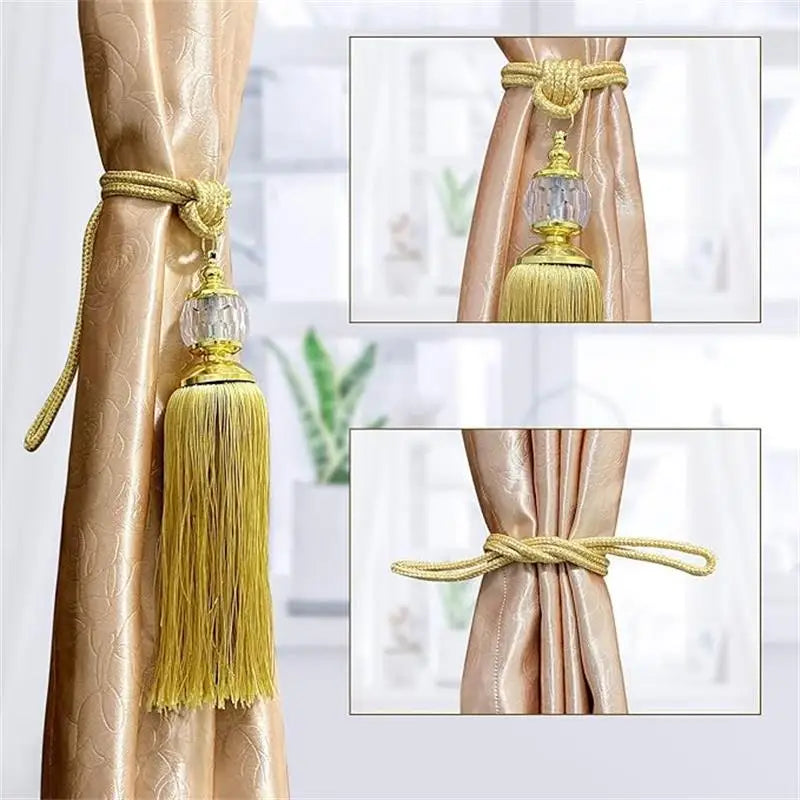 Crystal Tassel Curtain Tie Backs with Bead Buckles – Set of 2 Curtain Tie Backs Babs