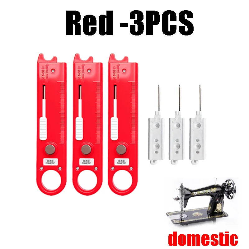 Automatic Needle Threader with Magnifier & Ruler | Sewing Tool Needle Threader Tool Babs Red domestic-3PCS