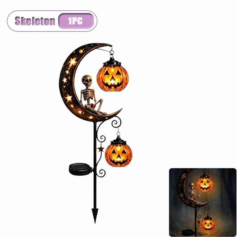 Solar Halloween Stake Lights – Black Cat & Pumpkin Moon Garden Solar Garden Stake Light Babs Skeleton-1PC