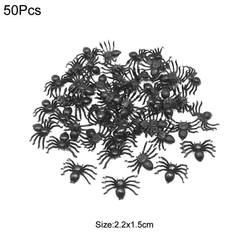 Halloween Plastic Spider Bat Bug Set – Scary Party Props Halloween Trick Props Babs 50pcs mini