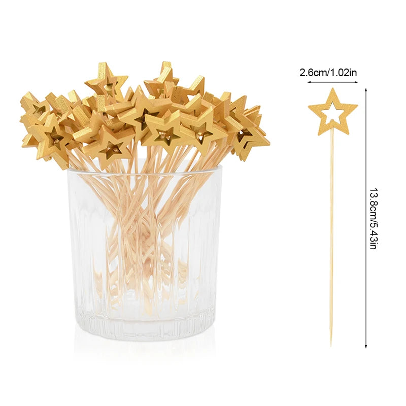 50Pcs Star Bamboo Cocktail Picks – Party Fruit Skewers Disposable Bamboo Picks Babs