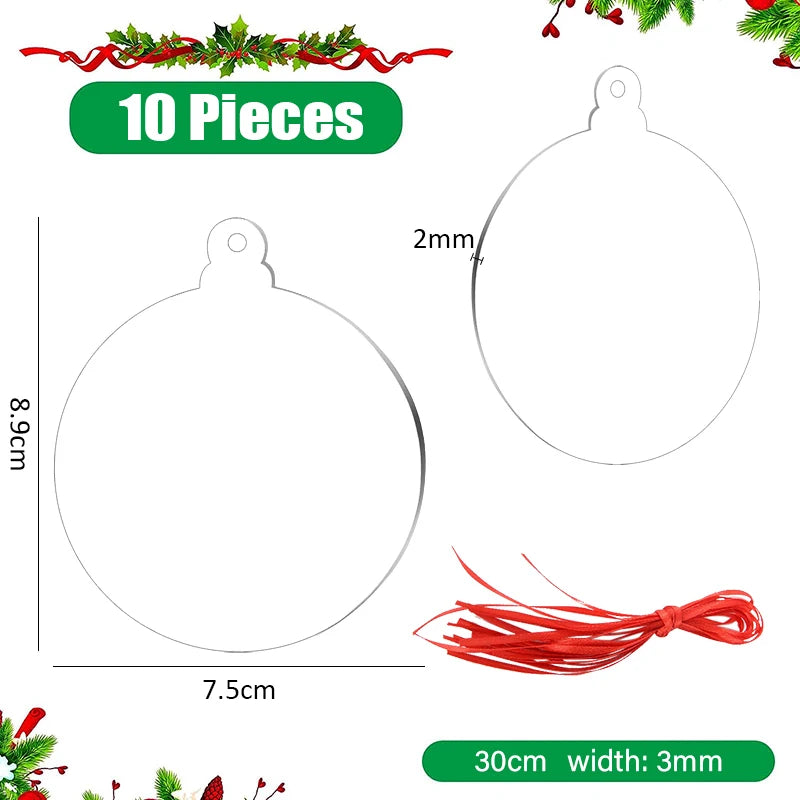 10pcs Clear Acrylic Disc DIY Christmas Tree Ornaments Crafts DIY Ornament Blanks Babs