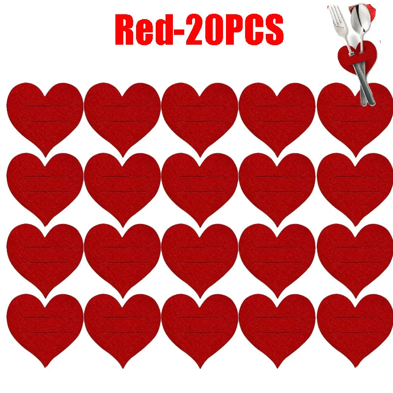 Felt Heart Utensil Holders Set of 10 – Red Cutlery Bags Utensil Holder Set Babs Red-20Pcs