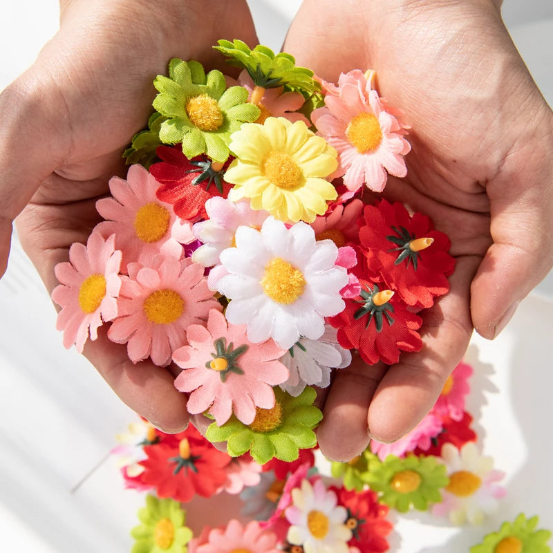 50/100pcs Mini Silk Daisy Flower Heads for DIY & Weddings Artificial Flower Heads Babs