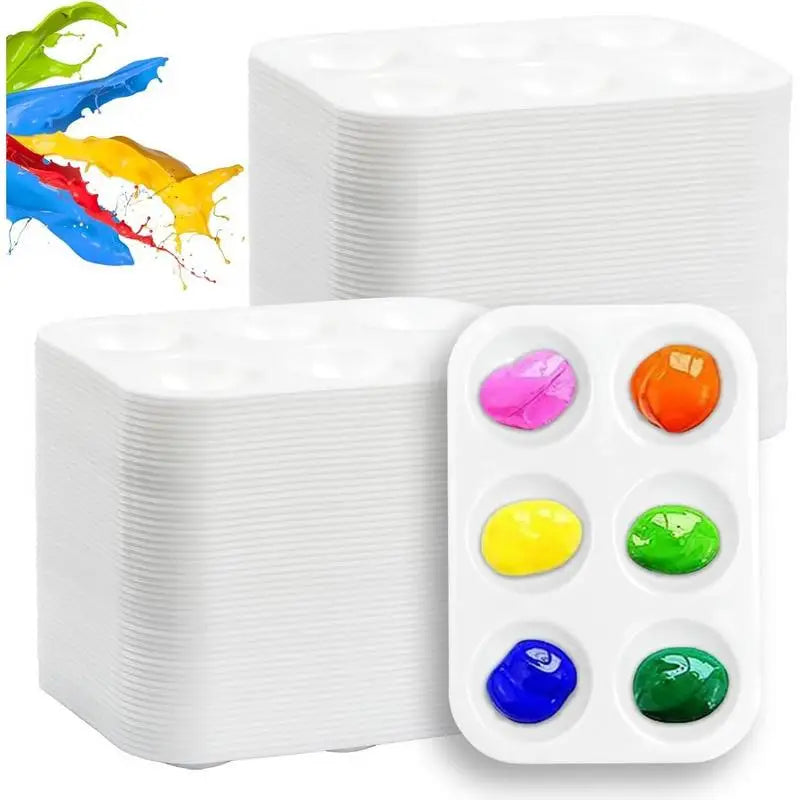 100-Pack Plastic Paint Trays 6-Well Palette for Kids & Artists Paint Palette Set Babs 100PC