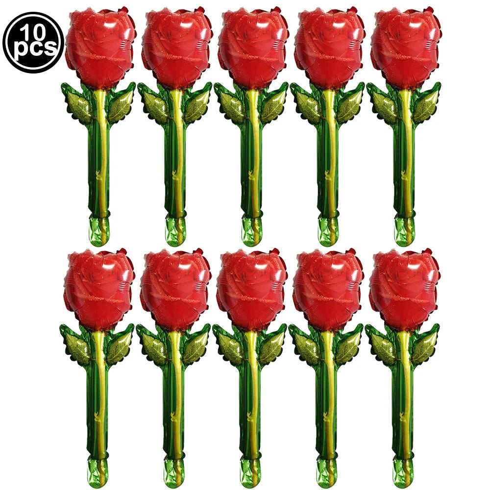 10pcs Mini Rose Flower Balloons – Wedding & Party Décor Foil Party Balloons Babs Olive As pictures show