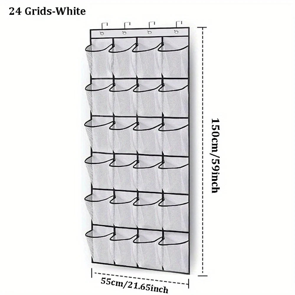 Over Door Shoe Organizer – 24 Large Breathable Mesh Pockets Door Shoe Organizer Babs 24 Grids-White