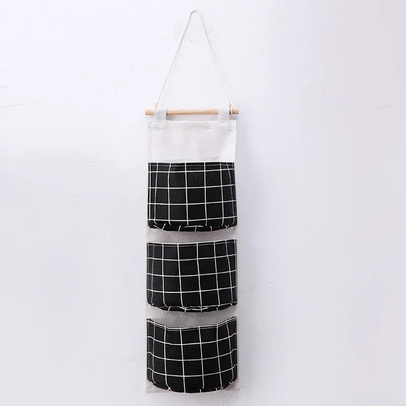 3-Pocket Plaid Hanging Wall Organizer | Door Storage Bag Wall Hanging Organizer Babs black