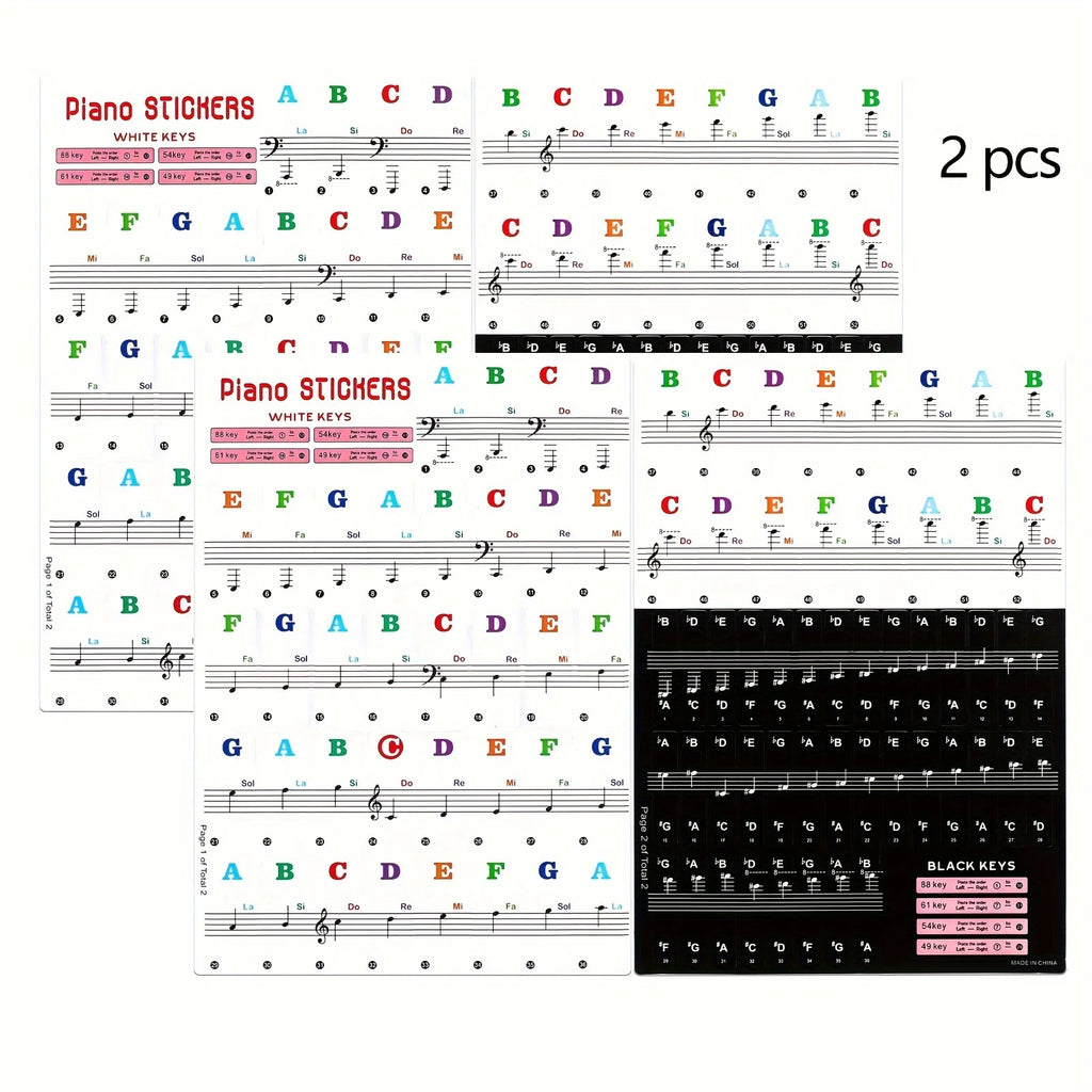 Piano Keyboard Stickers 88/61/54/49 Keys – 2 Sets Color Labels Piano Keyboard Stickers Babs