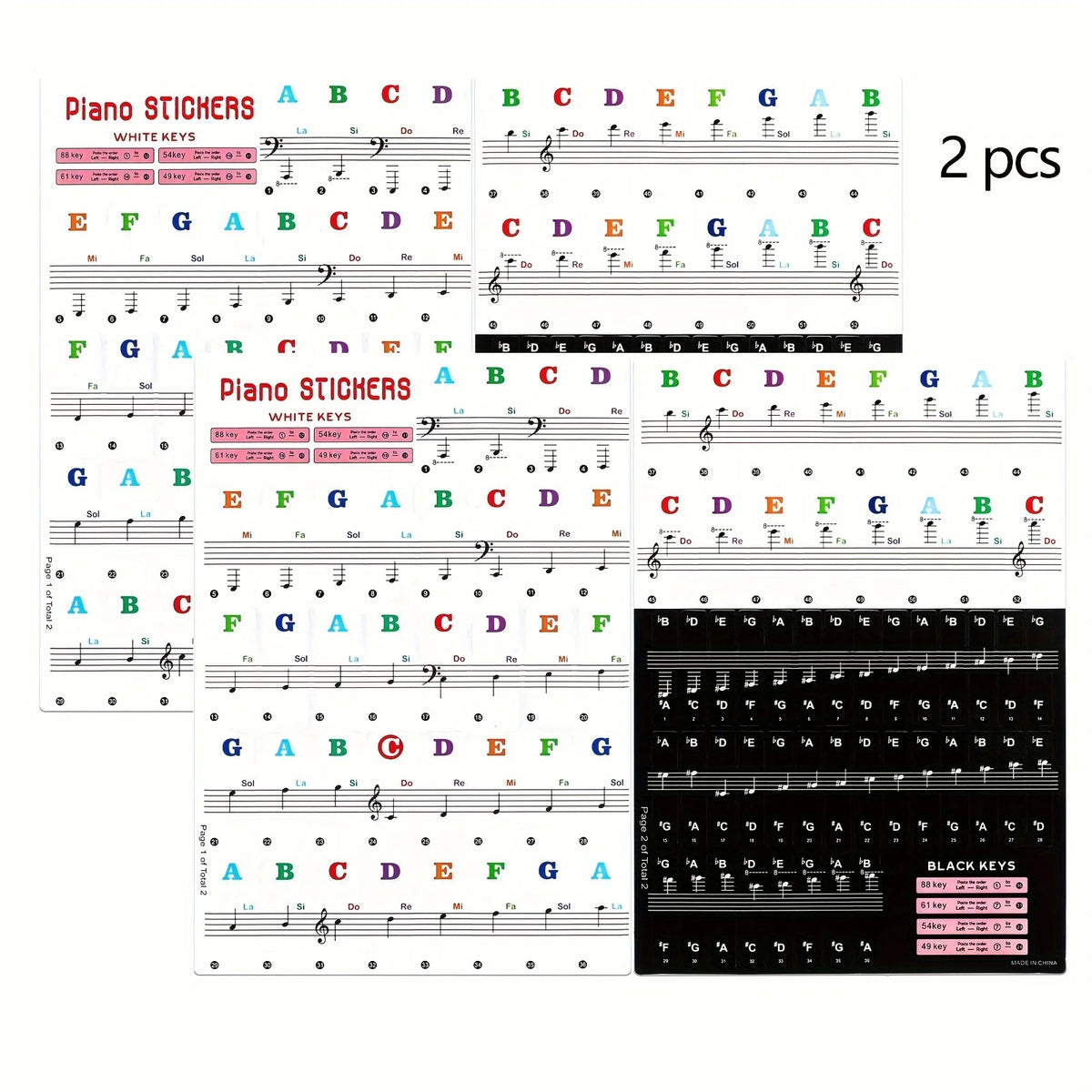 Piano Keyboard Stickers 88/61/54/49 Keys – 2 Sets Color Labels Piano Keyboard Stickers Babs