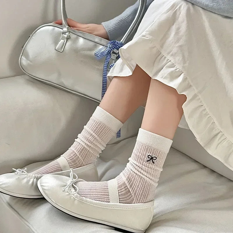 Girls Lace Bow Ruffle Socks – Breathable Knit Mid-Calf Lace Ruffle Socks Babs