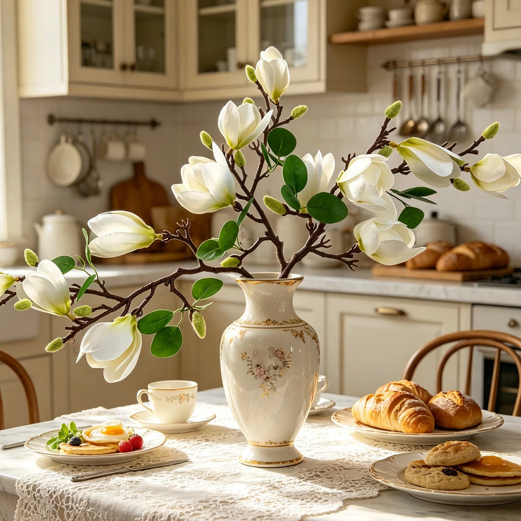 Silk Magnolia Artificial Flower Bouquet – Wedding & Home Decor Artificial Silk Flowers Babs