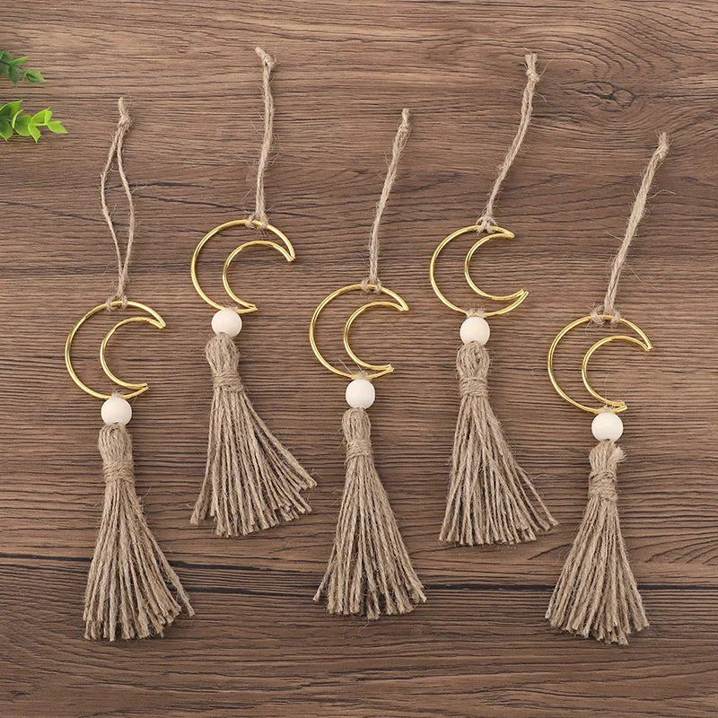 Ramadan Moon Tassel Wooden Beads Ornament – Eid Mubarak Decor Festive Wall Ornament Babs 5pcs