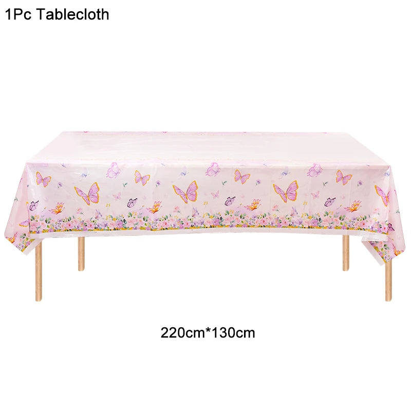 Pink Butterfly Party Tableware Set – Plates, Cups & Tablecloth Disposable Party Tableware Babs 1pc tablecloth