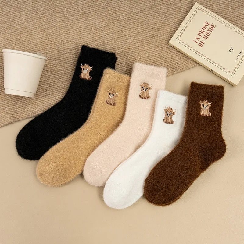 Women's Fluffy Faux Mink Fleece Mid-Calf Socks – Non-Slip, 2 Pairs Fluffy Winter Socks Babs