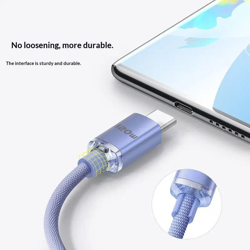 120W USB-C Fast Charging Cable 90° Elbow – 6A Nylon Braided USB-C Charging Cable Babs