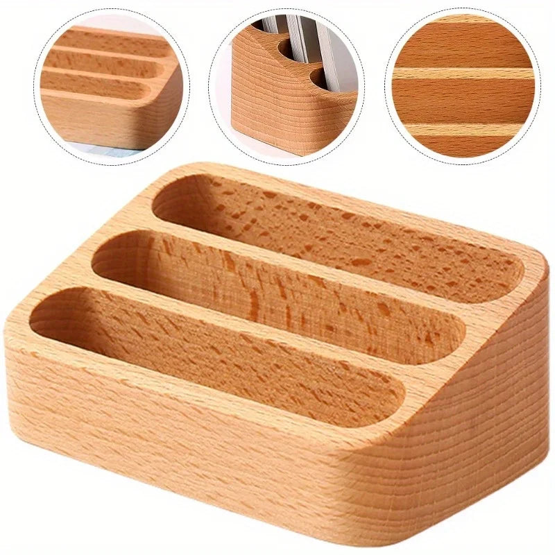 Wood Desktop Business Card Holder & Organizer Stand | Office Business Card Holder Babs