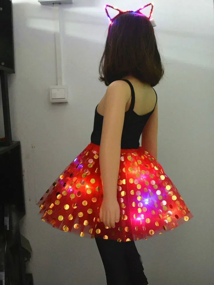 Light-Up Tutu Skirt & Animal Headband – Girls Glow Party Girls Glow Costume Babs red cat set for 3-10 years girls