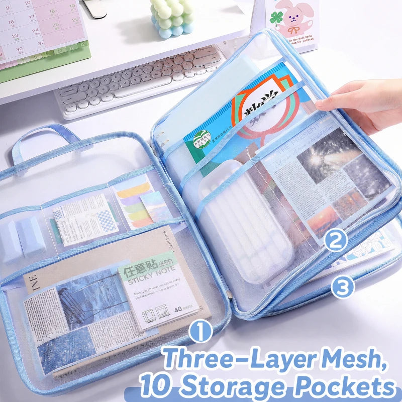 A4 Waterproof Document Bag Multi-Layer Zipper File Pouch Document File Bag Babs