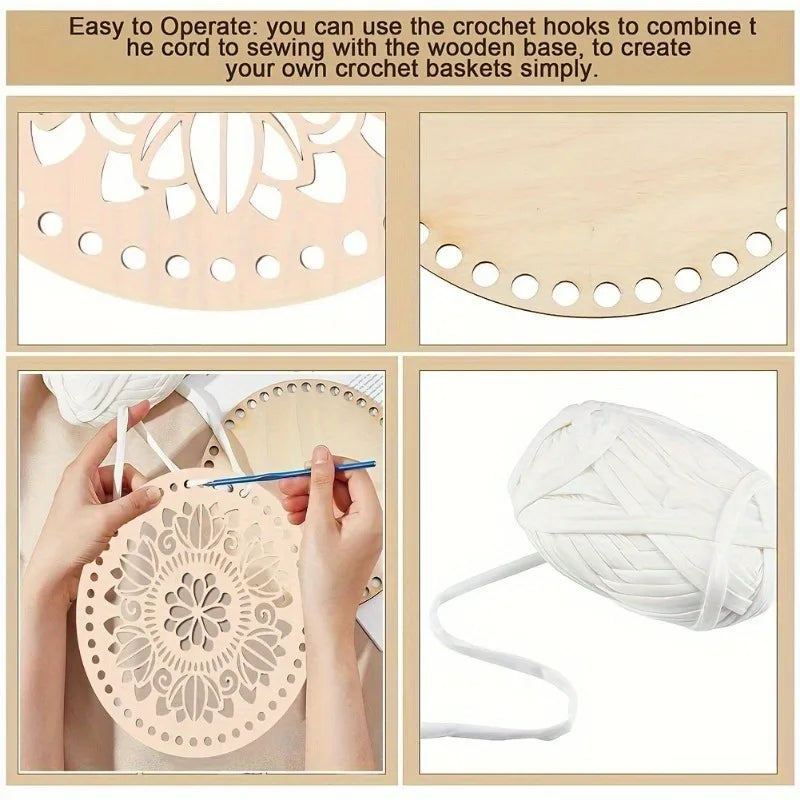 2pcs Natural Wood Crochet Basket Bottom Circle – 14cm DIY Base Crochet Craft Base Babs